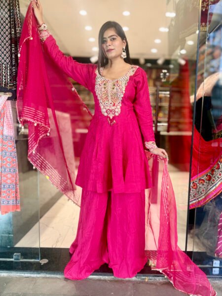 Hot Pink Kolkati Kashmiri work