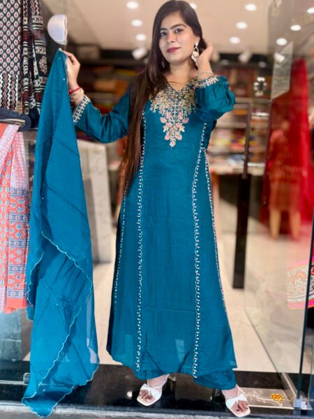 Teal Blue Embroidered Dress